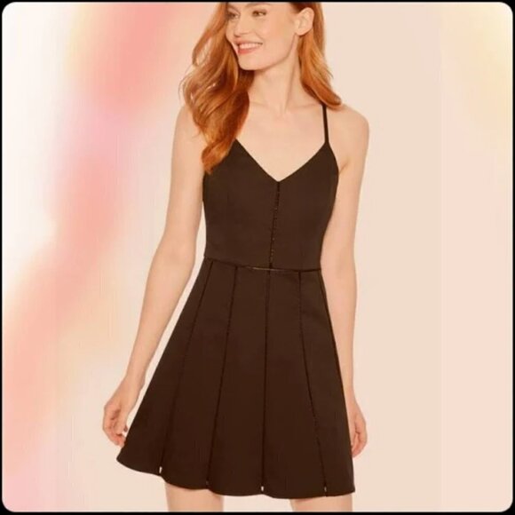 New Parker Juliet Ladder Stitch V- Neck Black Mini Dress NWT Large - Picture 5 of 14